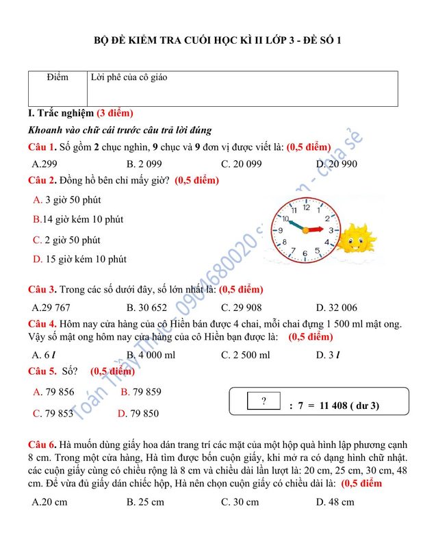 TTT Bộ đề kiểm tra học kỳ 2 Toán lớp 3