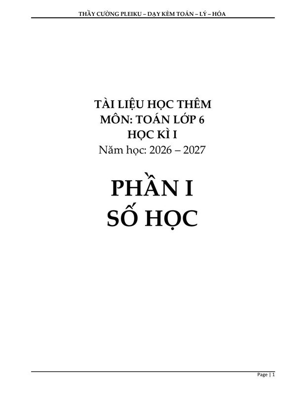 Tài liệu học thêm môn toán lớp 6 HK1