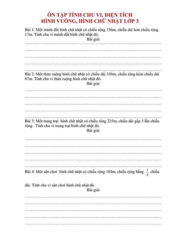 Ôn tập VỀ CHU VI DIỆN TÍCH LỚP 3