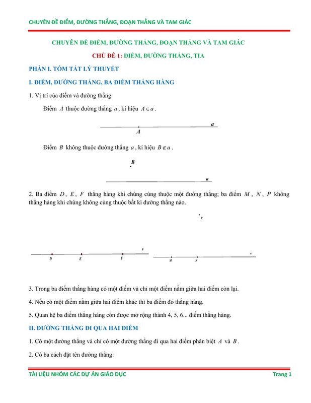 Chuyên Đề Điểm, Đường Thẳng, Đoạn Thẳng, Tam Giác Ôn Thi Học Sinh Giỏi Toán Lớp lớp 6
